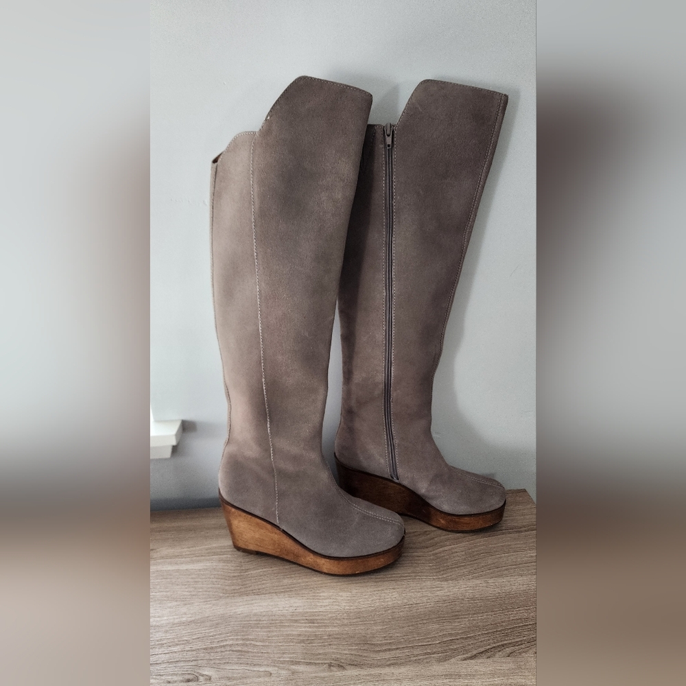 Kelsi Dagger Boots KDB Women’s Wedge Wood Heels - Over The Knee